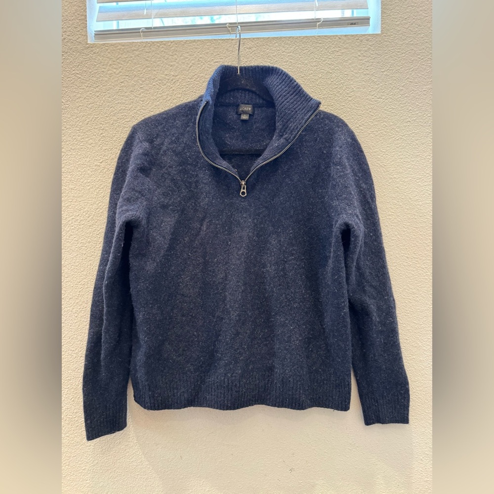 J.Crew navy blue merino wool-blend half-zip sweater